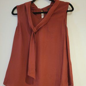 Red Sleeveless Blouse w Neck Tie